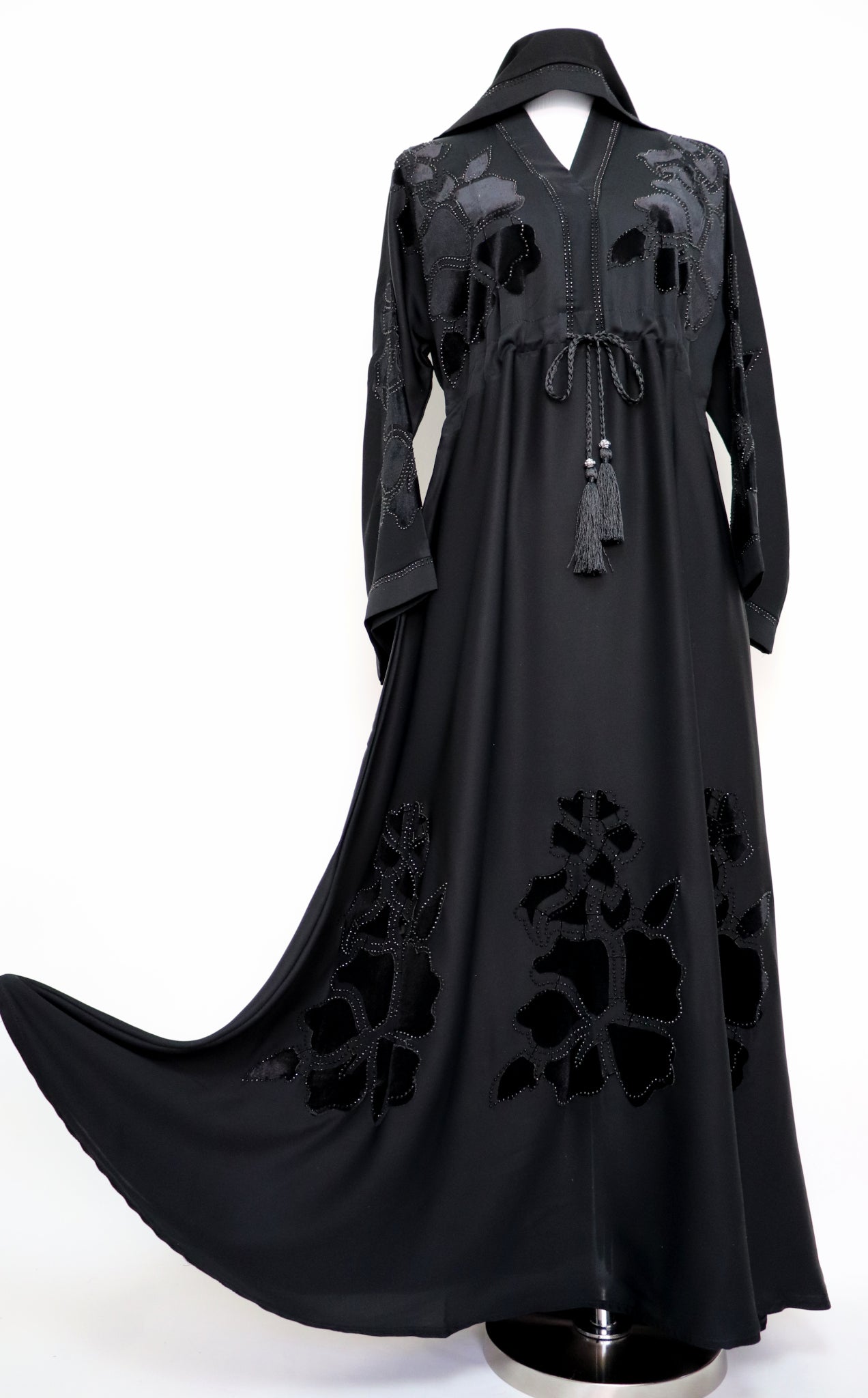 Suede Patch Umbrella Abaya - Black