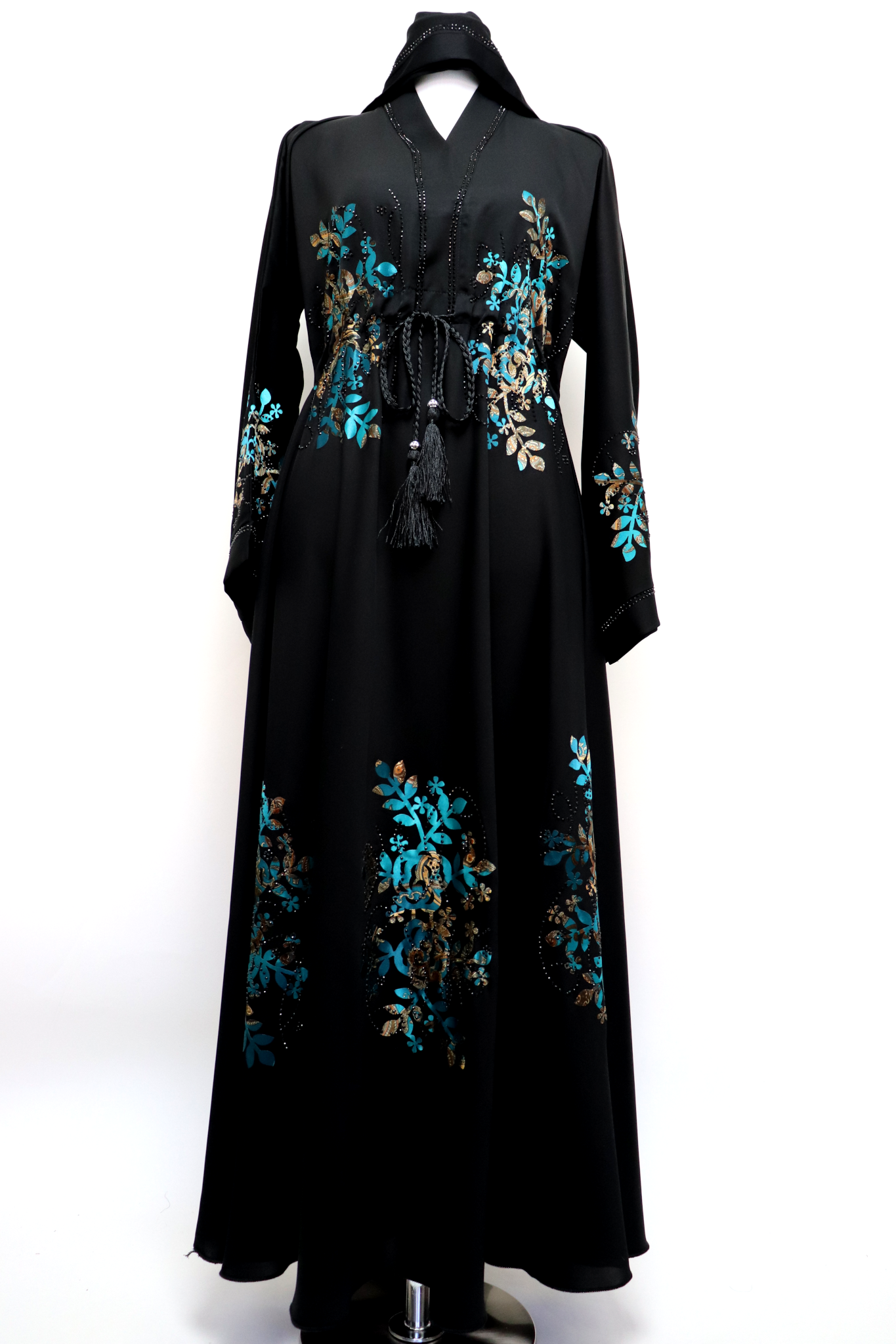 Closed Umbrella Abaya - Black / Turquoise