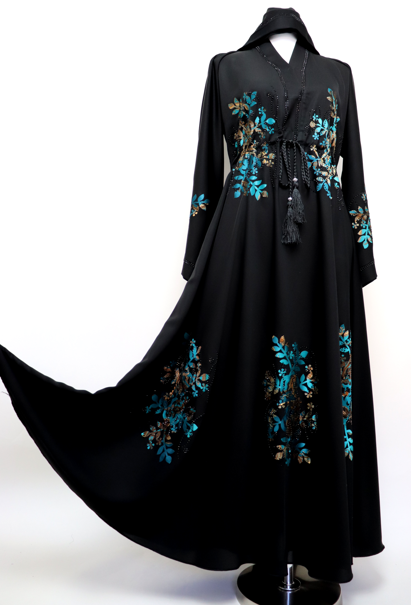 Closed Umbrella Abaya - Black / Turquoise